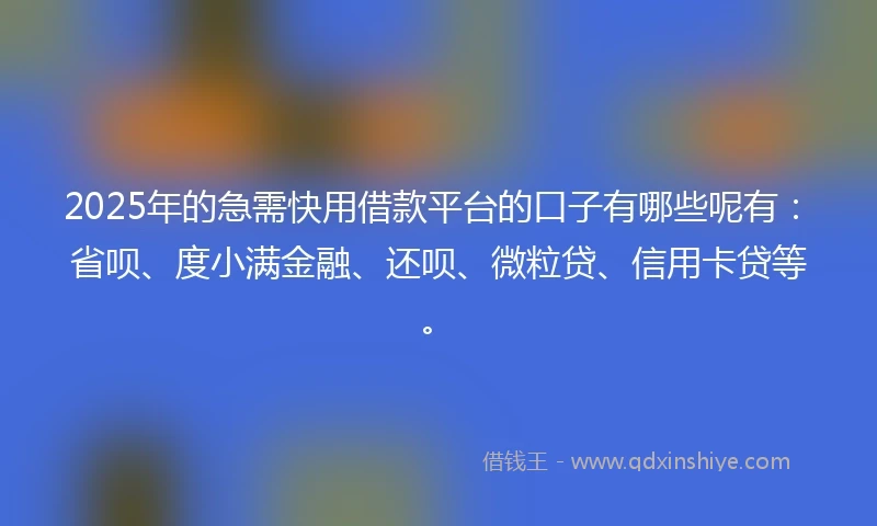 2025年的急需快用借款平台的口子有哪些呢有：省呗、度小满金融、还呗、微粒贷、信用卡贷等。