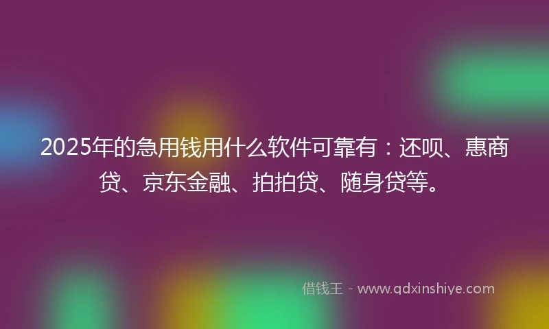 2025年的急用钱用什么软件可靠有:还呗、惠商贷、京东金融、拍拍贷、随身贷等。