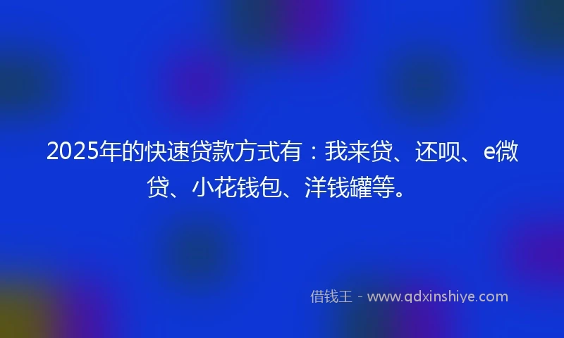 2025年的快速贷款方式有：我来贷、还呗、e微贷、小花钱包、洋钱罐等。