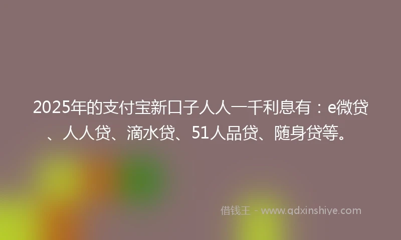 2025年的支付宝新口子人人一千利息有：e微贷、人人贷、滴水贷、51人品贷、随身贷等。