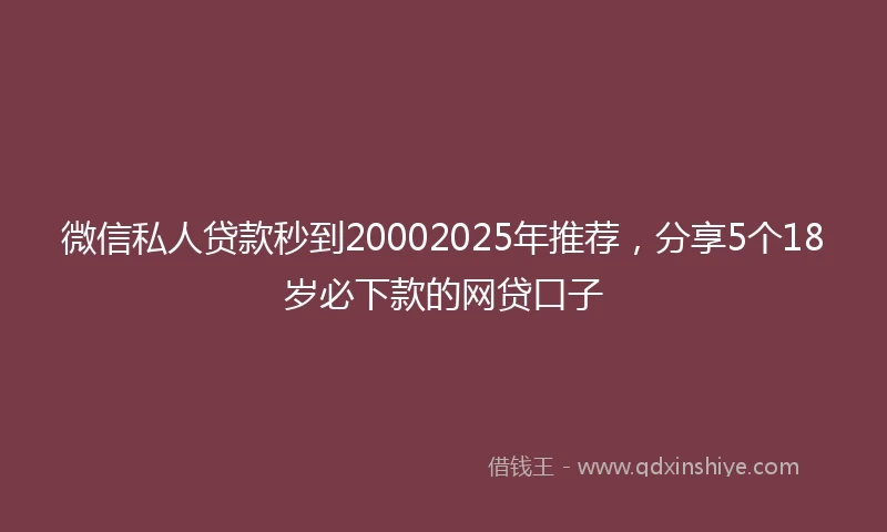 微信私人贷款秒到20002025年推荐，分享5个18岁必下款的网贷口子