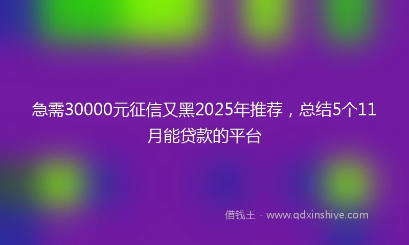 急需30000元征信又黑2025年推荐，总结5个11月能贷款的平台