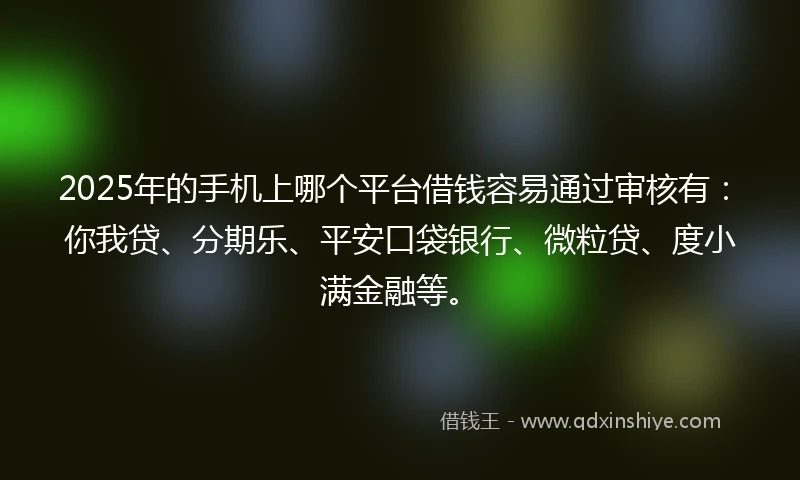 2025年的手机上哪个平台借钱容易通过审核有：你我贷、分期乐、平安口袋银行、微粒贷、度小满金融等。