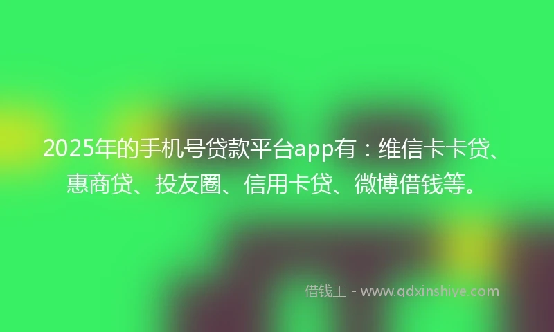 2025年的手机号贷款平台app有：维信卡卡贷、惠商贷、投友圈、信用卡贷、微博借钱等。