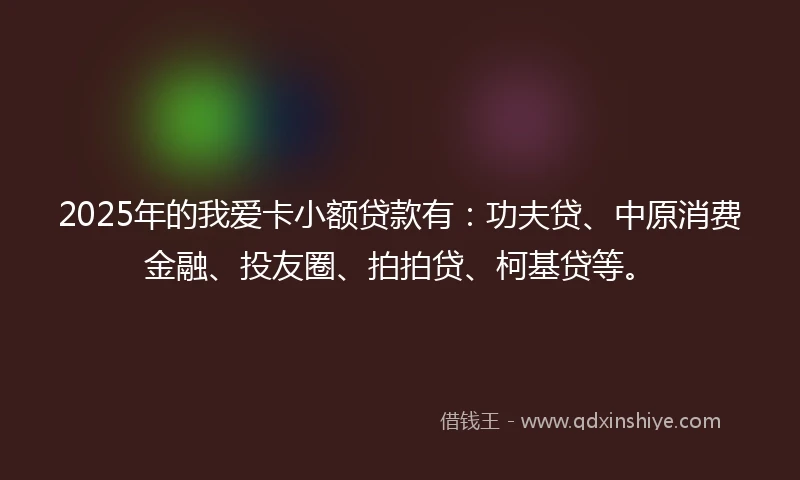2025年的我爱卡小额贷款有：功夫贷、中原消费金融、投友圈、拍拍贷、柯基贷等。
