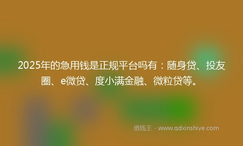2025年的急用钱是正规平台吗有：随身贷、投友圈、e微贷、度小满金融、微粒贷等。