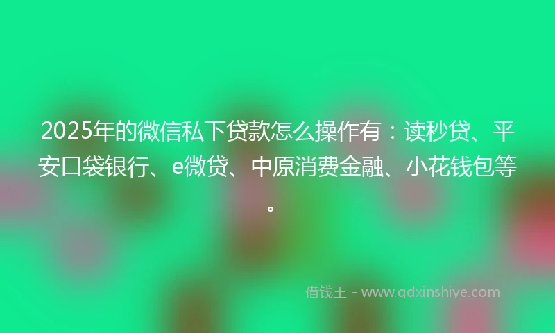 2025年的微信私下贷款怎么操作有：读秒贷、平安口袋银行、e微贷、中原消费金融、小花钱包等。