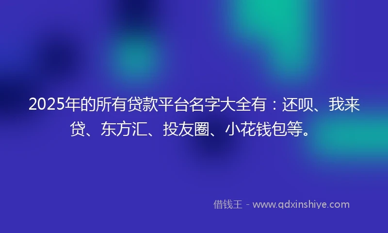 2025年的所有贷款平台名字大全有：还呗、我来贷、东方汇、投友圈、小花钱包等。