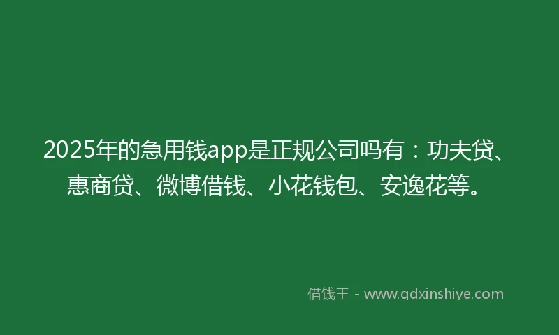 2025年的急用钱app是正规公司吗有：功夫贷、惠商贷、微博借钱、小花钱包、安逸花等。