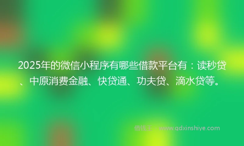 2025年的微信小程序有哪些借款平台有：读秒贷、中原消费金融、快贷通、功夫贷、滴水贷等。