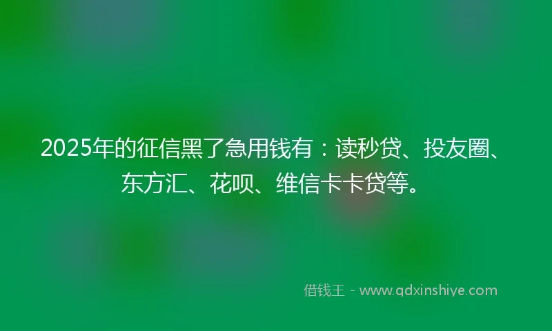 2025年的征信黑了急用钱有：读秒贷、投友圈、东方汇、花呗、维信卡卡贷等。