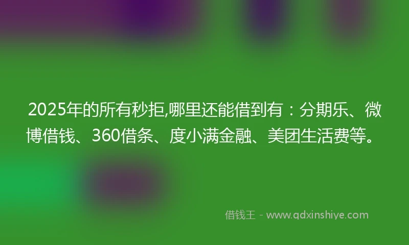 2025年的所有秒拒,哪里还能借到有：分期乐、微博借钱、360借条、度小满金融、美团生活费等。