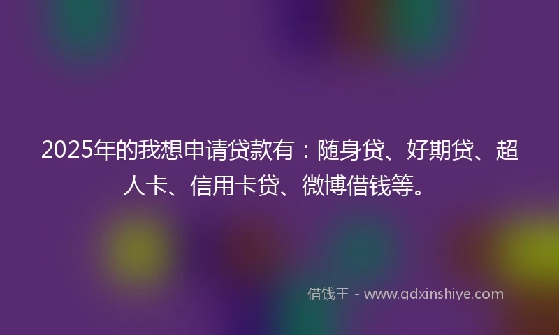 2025年的我想申请贷款有：随身贷、好期贷、超人卡、信用卡贷、微博借钱等。