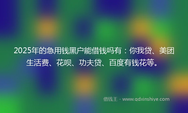 2025年的急用钱黑户能借钱吗有：你我贷、美团生活费、花呗、功夫贷、百度有钱花等。