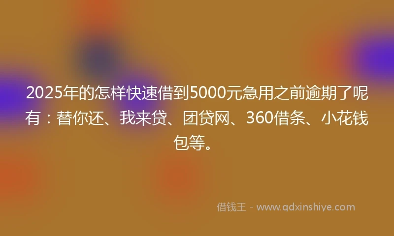 2025年的怎样快速借到5000元急用之前逾期了呢有：替你还、我来贷、团贷网、360借条、小花钱包等。