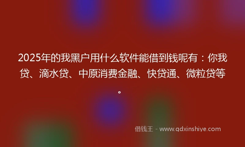 2025年的我黑户用什么软件能借到钱呢有：你我贷、滴水贷、中原消费金融、快贷通、微粒贷等。