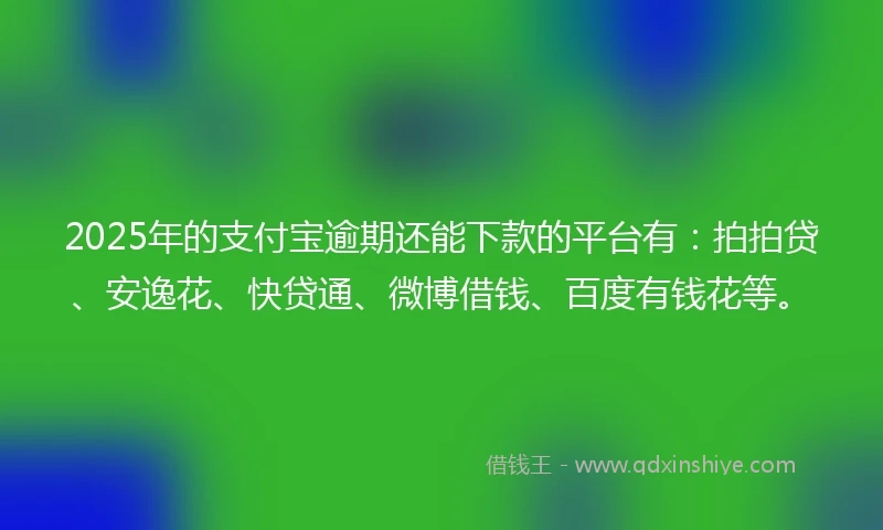 2025年的支付宝逾期还能下款的平台有：拍拍贷、安逸花、快贷通、微博借钱、百度有钱花等。
