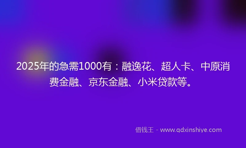 2025年的急需1000有：融逸花、超人卡、中原消费金融、京东金融、小米贷款等。