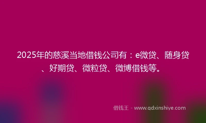 2025年的慈溪当地借钱公司有：e微贷、随身贷、好期贷、微粒贷、微博借钱等。