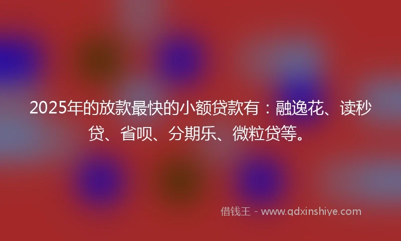 2025年的放款最快的小额贷款有：融逸花、读秒贷、省呗、分期乐、微粒贷等。