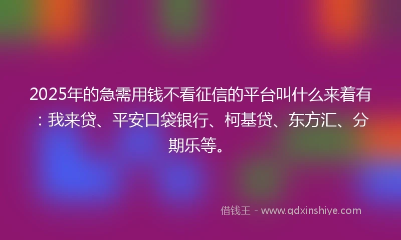 2025年的急需用钱不看征信的平台叫什么来着有：我来贷、平安口袋银行、柯基贷、东方汇、分期乐等。