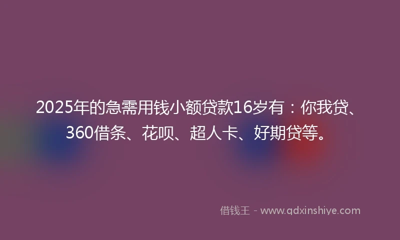 2025年的急需用钱小额贷款16岁有：你我贷、360借条、花呗、超人卡、好期贷等。