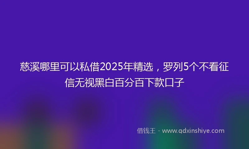慈溪哪里可以私借2025年精选，罗列5个不看征信无视黑白百分百下款口子