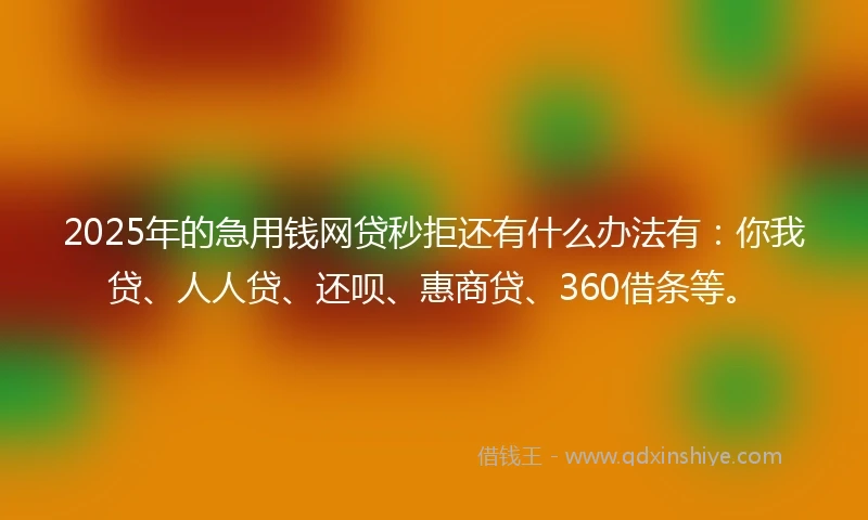 2025年的急用钱网贷秒拒还有什么办法有：你我贷、人人贷、还呗、惠商贷、360借条等。