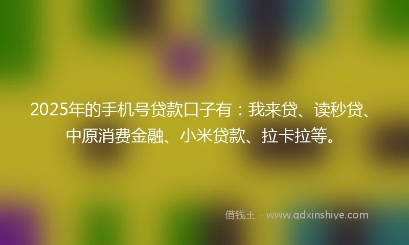 2025年的手机号贷款口子有：我来贷、读秒贷、中原消费金融、小米贷款、拉卡拉等。