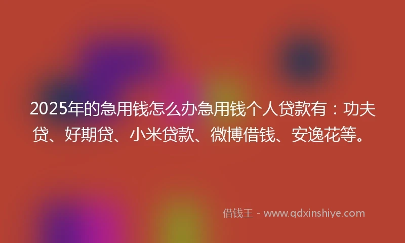 2025年的急用钱怎么办急用钱个人贷款有：功夫贷、好期贷、小米贷款、微博借钱、安逸花等。