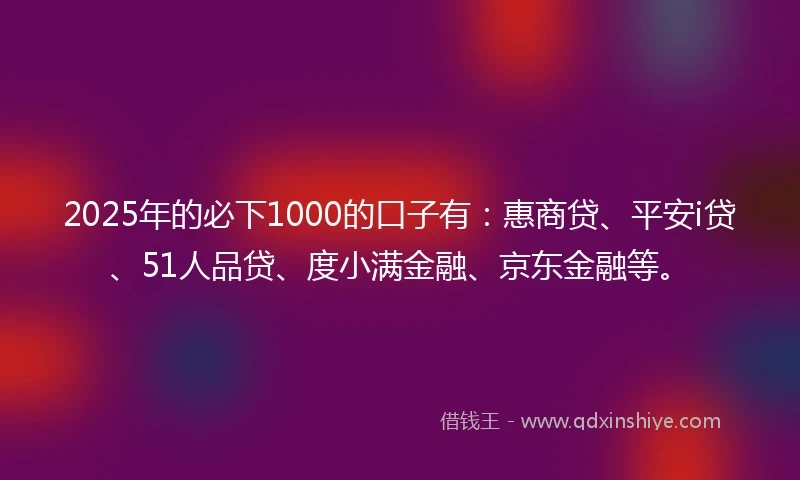 2025年的必下1000的口子有：惠商贷、平安i贷、51人品贷、度小满金融、京东金融等。