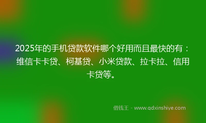 2025年的手机贷款软件哪个好用而且最快的有：维信卡卡贷、柯基贷、小米贷款、拉卡拉、信用卡贷等。