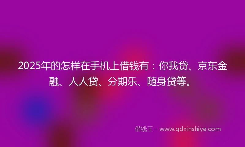 2025年的怎样在手机上借钱有：你我贷、京东金融、人人贷、分期乐、随身贷等。