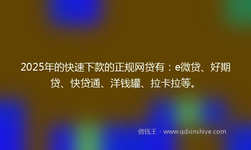 2025年的快速下款的正规网贷有：e微贷、好期贷、快贷通、洋钱罐、拉卡拉等。
