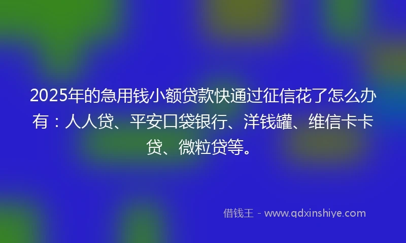 2025年的急用钱小额贷款快通过征信花了怎么办有：人人贷、平安口袋银行、洋钱罐、维信卡卡贷、微粒贷等。