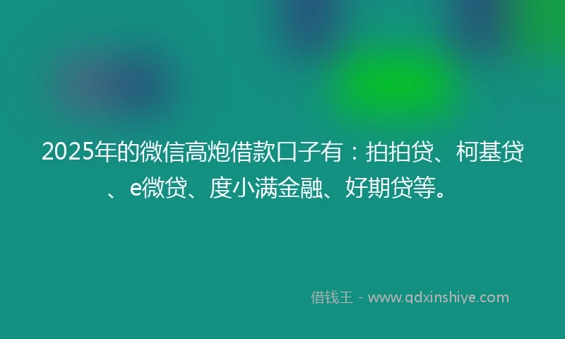 2025年的微信高炮借款口子有：拍拍贷、柯基贷、e微贷、度小满金融、好期贷等。