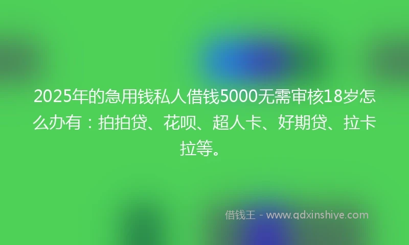 2025年的急用钱私人借钱5000无需审核18岁怎么办有：拍拍贷、花呗、超人卡、好期贷、拉卡拉等。