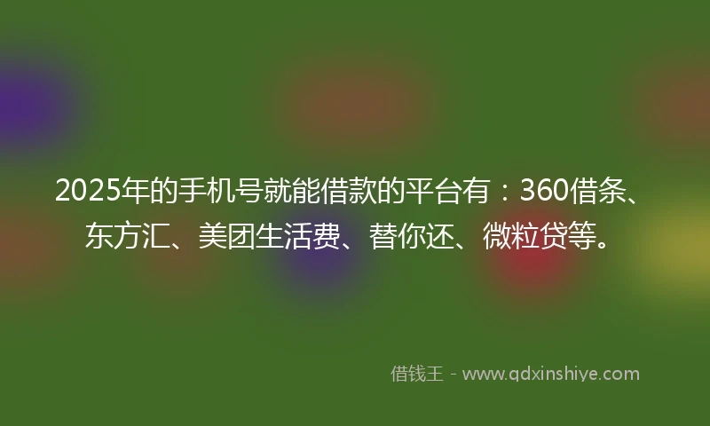 2025年的手机号就能借款的平台有：360借条、东方汇、美团生活费、替你还、微粒贷等。