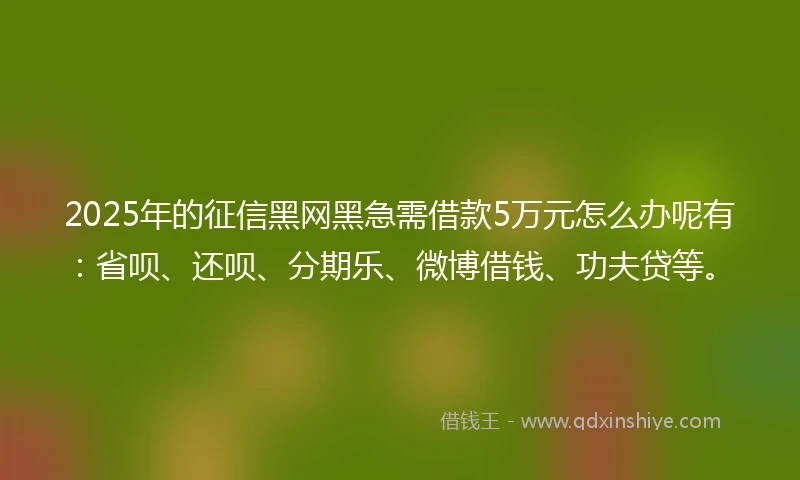 2025年的征信黑网黑急需借款5万元怎么办呢有：省呗、还呗、分期乐、微博借钱、功夫贷等。