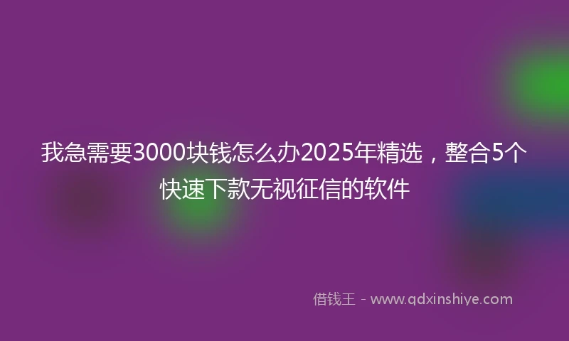 我急需要3000块钱怎么办2025年精选，整合5个快速下款无视征信的软件