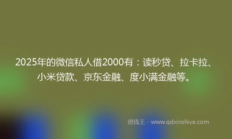 2025年的微信私人借2000有：读秒贷、拉卡拉、小米贷款、京东金融、度小满金融等。