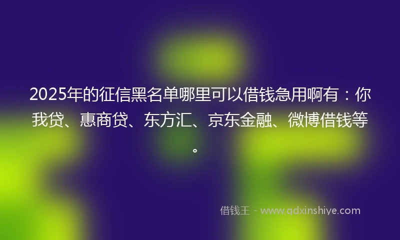2025年的征信黑名单哪里可以借钱急用啊有：你我贷、惠商贷、东方汇、京东金融、微博借钱等。