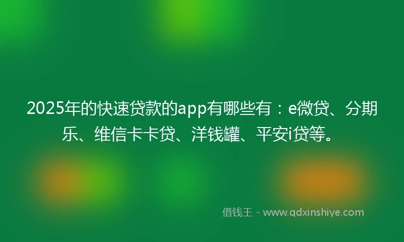 2025年的快速贷款的app有哪些有：e微贷、分期乐、维信卡卡贷、洋钱罐、平安i贷等。
