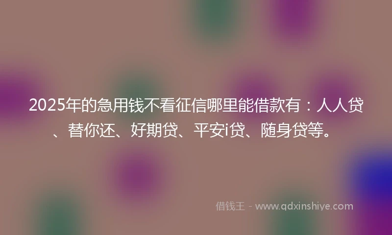 2025年的急用钱不看征信哪里能借款有：人人贷、替你还、好期贷、平安i贷、随身贷等。