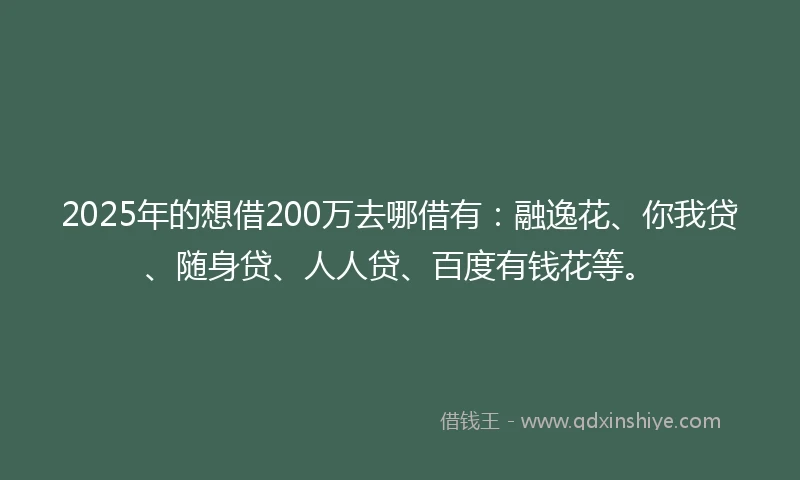 2025年的想借200万去哪借有：融逸花、你我贷、随身贷、人人贷、百度有钱花等。