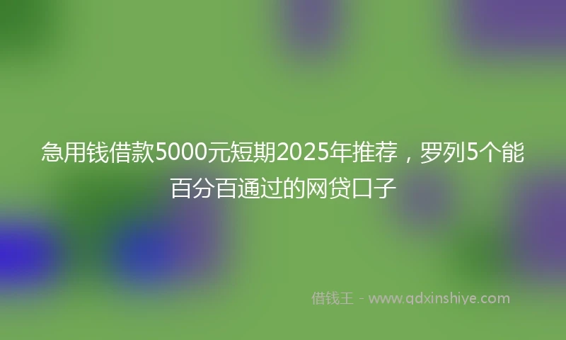 急用钱借款5000元短期2025年推荐，罗列5个能百分百通过的网贷口子
