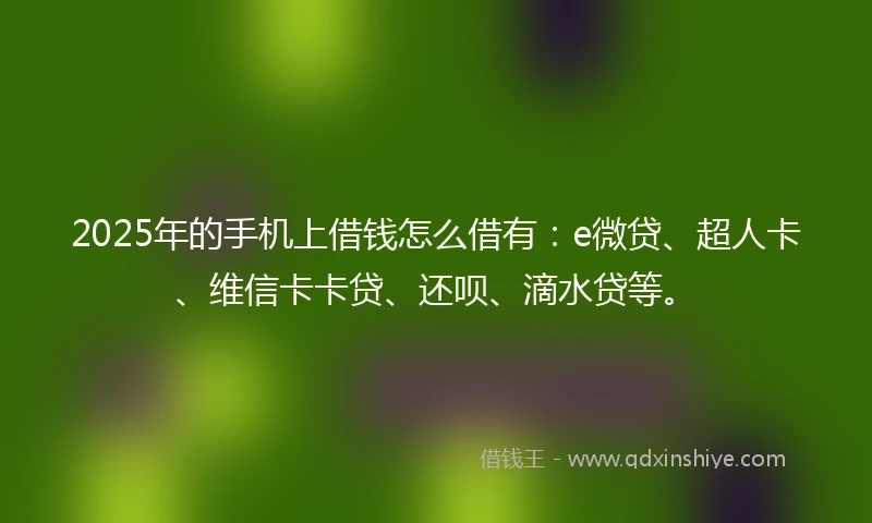 2025年的手机上借钱怎么借有：e微贷、超人卡、维信卡卡贷、还呗、滴水贷等。