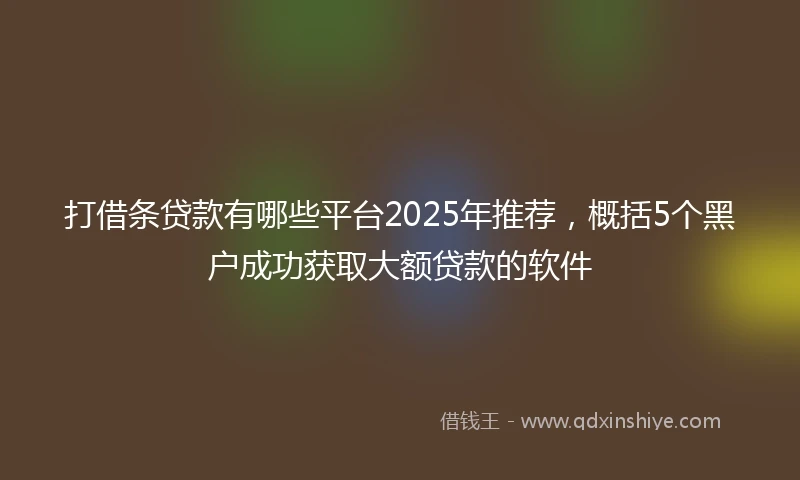 打借条贷款有哪些平台2025年推荐，概括5个黑户成功获取大额贷款的软件