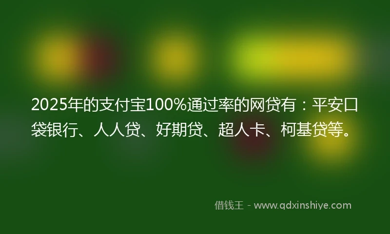 2025年的支付宝100%通过率的网贷有：平安口袋银行、人人贷、好期贷、超人卡、柯基贷等。