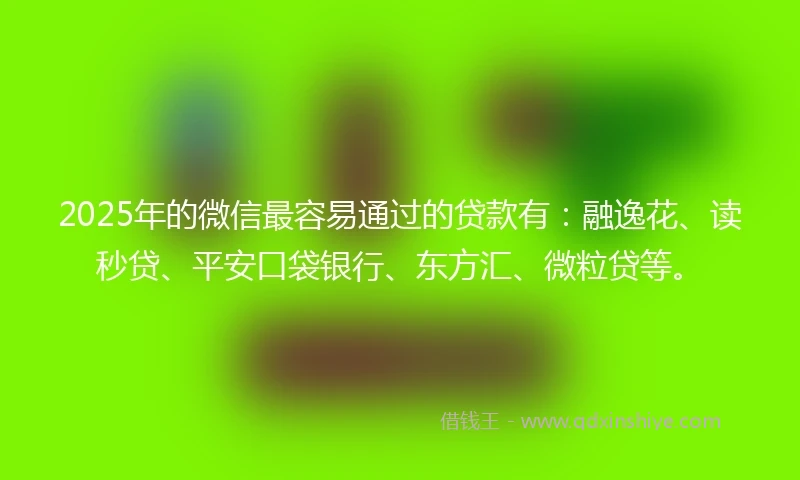 2025年的微信最容易通过的贷款有：融逸花、读秒贷、平安口袋银行、东方汇、微粒贷等。